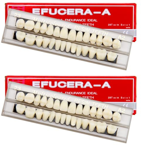 56Pcs Fake Teeth Dental Acrylic Resin Denture False Tooth Upper + Lower Temporary Crowns Replacement Kit for Missing Loose Tooth Fill Large Gap Makeup Cosplay Horror Prop, 2 Sets, Creamy White | Upper + Lower Temporary Crowns Replacement Kit for Missing Loose Tooth Fill Large Gap Makeup Cosplay Horror Prop, 2 Set