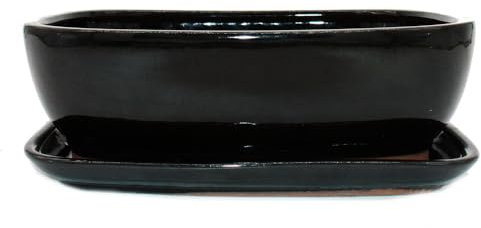 exotenherz Bonsai-Schale mit Unterteller Gr. 5 Schwarz Anthrazit rechteckig Modell GB5 L 31cm B 25cm H 10cm