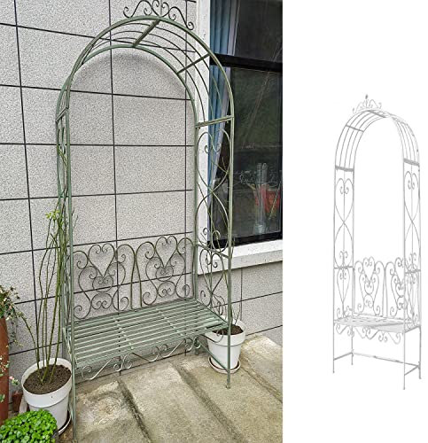 Metal Garden Arch Arbour with Seat for Climbing Plants Green, 118x47x228cm