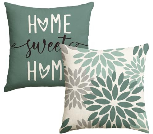 Artoid Mode Vattengrön Dahlia Blommor Kuddöverdrag, 2-pack, 50 x 50 cm, Vår Dekorativa Örngott Cushion Cover för Soffa, Vardagsrum, Utomhus Deko