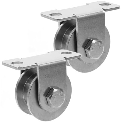 Didiseaon 2pcs 48mm Stainless Steel Wall-mounted Pulley Wheel with Bearings Wire Rope Idler Pulley for Cable Heavy Duty Fixed Groove for Industrial Lifting and Climbing