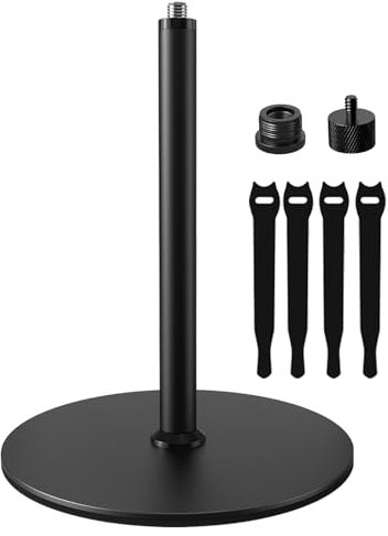 Supporto per microfono da tavolo, base appesantita e ampia compatibilità, supporto per microfono da tavolo da 3/8“ con adattatori a vite da 5/8” e 1/4” e fascette per cavi