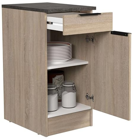 Módulo Cocina Inferior Arko Estilo Industrial en Color Roble Áspero y Negro con 1 Cajón y 1 Puerta 40x86x60 cm