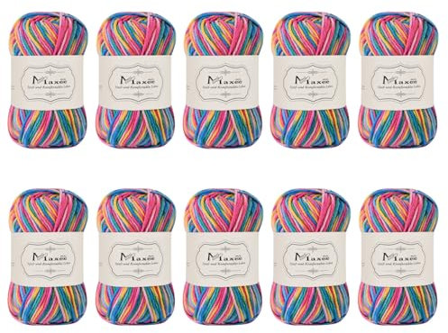 Maxee Handstrickgarn, Strickwolle, 10×50 g Häkelgarn, Bunt Farbverlauf Acrylgarn zum Stricken, Weicher Wolle zum Häkeln, Mehrfarbiges Garn zum Stricken Häkeln und Basteln