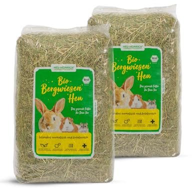 Heu-Heinrich® Fieno biologico di montagna del Parco Naturale della Turingia Foresta – Lettiera e mangime per roditori, conigli, porcellini d'India, criceti, conigli (2 x 4 kg)