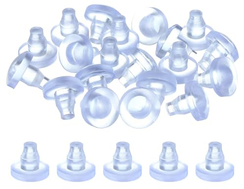 QUARKZMAN 20pcs Patins de Table Verre avec Tige pour Trou 7mm Transparent | Patins Antidérapants en Plastique pour Trous, Protège-Pieds Protections de Pied Meuble pour Chaise Armoire