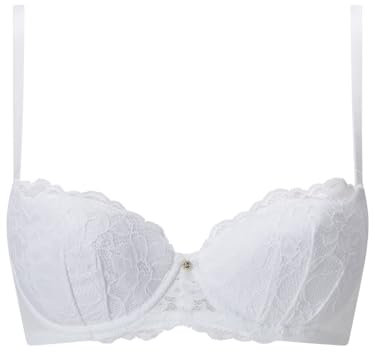 Ann Summers Sexy Lace Padded Balcony Bra, Fuller Bust DD+, A-G Cup, Curve-Enhancing Womens Underwear with Push-Up Cups, Underwire Support & Removable Pads White - Womens Lingerie