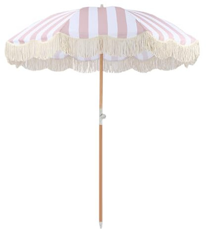 KXWOQ3ED Parasol de Jardin Rayé avec Frange, Parasol de Plage Boho avec inclinaison, Parapluie à Glands avec Protection UV pour Terrasse, Piscine, Marché, Pelouse