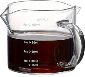 FSSTUD 2 Pcs 150ml Clear Glass Measuring Cups Double Spouts Glass Coffee Cup Espresso Shot Glasses with Handle Milk Frothing Pitcher Cup Coffee Machine Cups for Home Kitchen