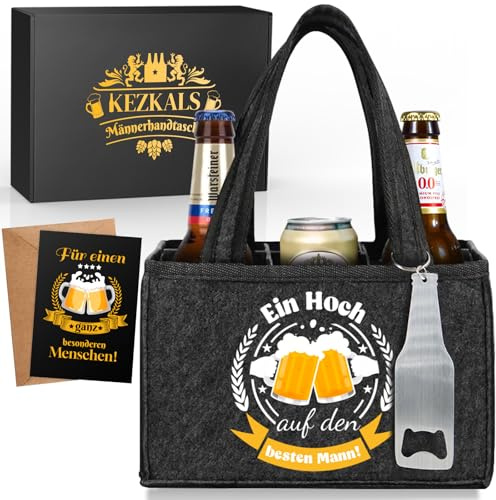 KEZKALS Geschenke für männer, Männerhandtasche Bier mit Flaschenöffner, Männergeschenke für Papa, Lustige Geschenke für Männer, Papa Geschenk, Geburtstagsgeschenk für Männer, für 6 Bierflaschen