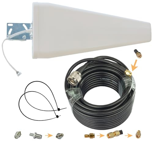 Antenna Esterna 12dBi 5G 698~3700 MHz — Antenna Direzionale per Internet LTE, WiFi, Lora, RFID, FWA; Compatibile con Router 4G/5G, Connettori TS9/SMA/RP-SMA, Bassa perdita Cavo 10m