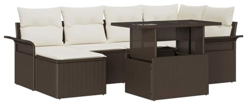 vidaXL Trädgårdsoffset med kudde med lagring 7 pcs Brun Poly rattan, Trädgård och Terrass, Modernt Utomhusset, Modulär Rattansoffa, Patiosoffgrupp