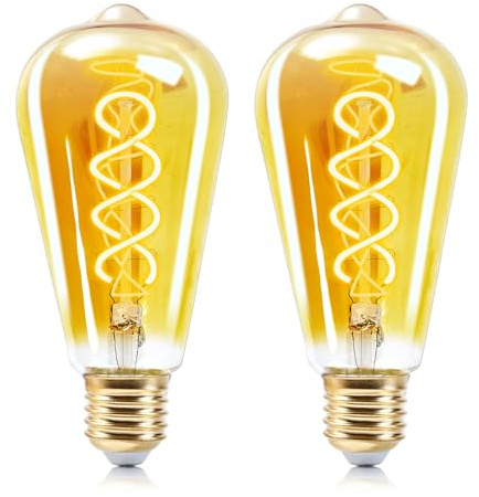 WOOWTT E27 LED Vintage Glühbirne, Edison Vintage Glühbirne E27 6W Retro Dimmbare Glühbirnen Warmweiss 2700K LED Filament Lampe Leuchtmittel für Retro Nostalgie Beleuchtung im Haus Bar Café - 2 Stück