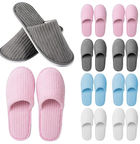 Gästtofflor, hotelltofflor, 8 par färgglada tofflor set, frottétofflor, tofflor med stängda, tvättbara halkfria, korallfleece, tår, tofflor, hotelltofflor för hotell, resor, hem, gäst användning