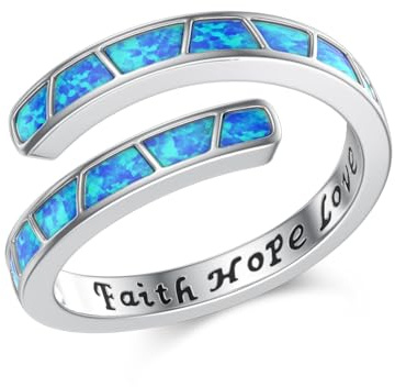 Glaube Hoffnung Liebe Ring 925 Sterling Silber Opal Ringe Damen Opal Ring Schmuck Verstellbarer Ring Geburtstags Geschenk Weihnachten Mädchen Frauen(Faith Hope Love)
