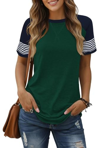 Cuptacc Tshirt Damen Rundhals Farbblock Streifen Casual Locker Kurzarm Top | Streifen,Farbblock,Rundhals,Locker,Bequem,Elegant,Modisch,Leicht,Weich,Stilvoll,Trendy,Klassisch,Alltag