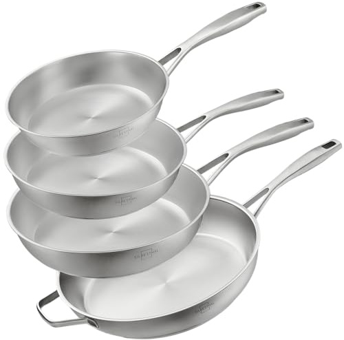 SILBERTHAL Pfannen Set 4 teilig - Edelstahlpfanne Unbeschichtet - 20, 24, 28 & 32 cm - Induktionsgeeignet - Backofenfest bis 400° und spülmaschinengeeignet