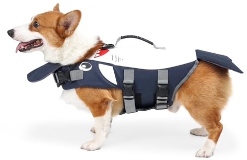 Giubbotto salvagente per cani da esterno Giubbotto salvagente salvagente regolabile traspirante per animali domestici con maniglia di salvataggio per cani di piccola taglia (Animale marino tipo S)