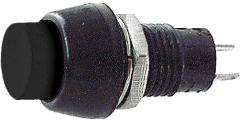 Pulsante NA normalmente aperto ⌀15mm, tasto nero, unipolare, rotondo, tondo, foro montaggio 10mm M10, fissaggio a vite con ghiera, da pannello, 12V 220V 1A, contatti a saldare, micro, mini, NO