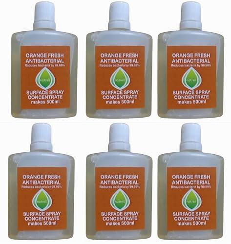 6 pack of Natrell Orange Fresh Surface Spray Concentrate, Makes 500ml, Reduces Bacteria by 99.99%, 60ml.