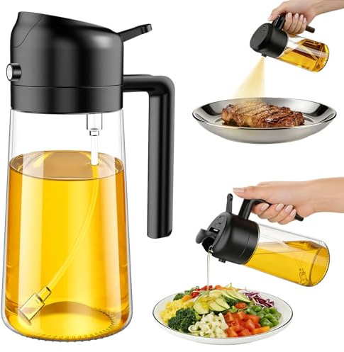 SetSail Oil Spray Bottle for Cooking, 2 in 1 Oil Dispenser, 16oz/470ml | Food-grade Oil Mister,Precise Oil Contro,Fine Mist Nozzles,Suitable for Air Fryer, Salad, Frying, BBQ