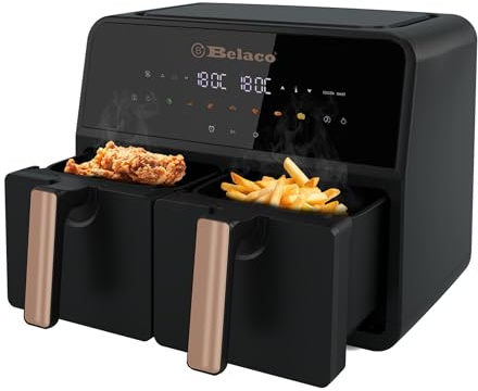 Belaco 9L Dual Zone Air Fryer, Digital Touch Display, Smart Finish | Rapid Air Circulation, 60 Min Timer, Adjustable Temperature, Dishwasher Safe, BEL-AF03