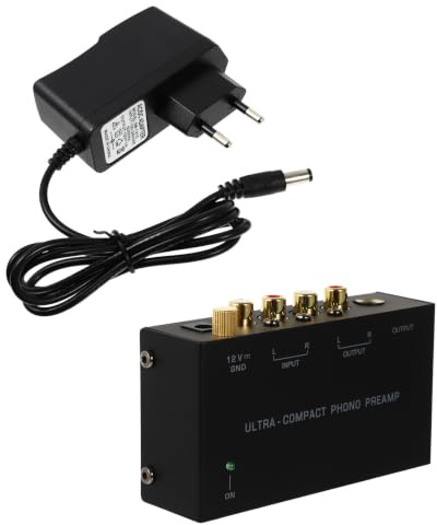 VANZACK Preamplificador de Fonógrafo Compacto Control de Volumen para Tocadiscos, Sistema de Audio de Escritorio y Hogar, Carcasa de Hierro y Abs Negra