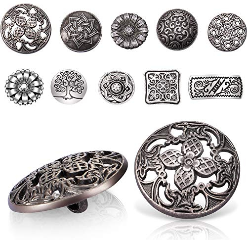 Syhood 100 Stück Metall Silber Knöpfe Antik Silber Sortiert Metall Knöpfe Blume Dekorative Gemischte Vintage Runde für DIY Handwerk Nähen Dekor