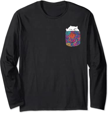 Bongo T-Shirt Funny Cute Meme Cat katze Pocket Langarmshirt