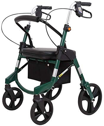 Lättviktsrullator med fyrhjulig rollator, bärbar och hopfällbar, med sits och fotstöd, kan användas för matinköp, shopping, shopping (grön)