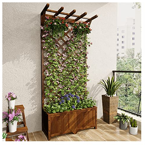 Pflanzkübel Mit Spalier, Hochbeet Pflanzkübel Hochbeet Im Freien Mit Ablauflöchern Pflanzkasten Aus Holz Zum Klettern Von Blumen Vertikaler Pflanzenbehälter Für Drinnen Und Draußen
