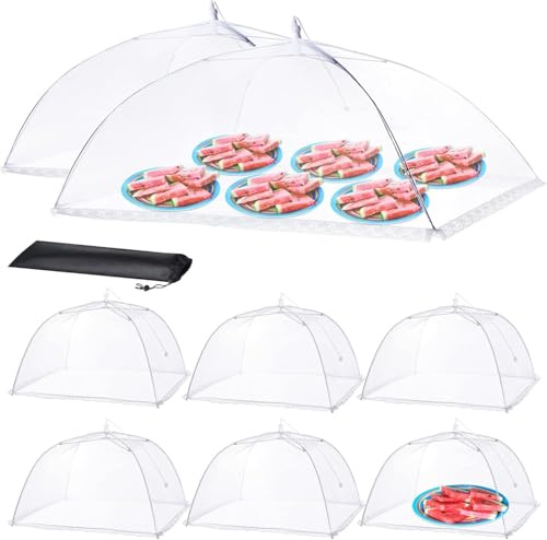 HOMKULA Cloche Alimentaire Pliable Anti Mouche – Cloche Anti Insectes, moustiquaire à Fruits, 2 très Grandes (100 x 63 cm) & 6 Grandes (43 x 43 cm), Pop-Up (nylon & acier inoxydable)