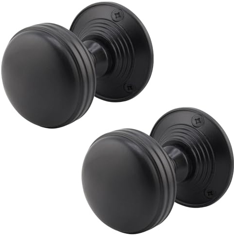 EAI Matt Black Door Knobs, 1 Pair - Lined | 1 Pair of Lined Mortice 55mm Door Knobs for Internal Doors, Fixings Included