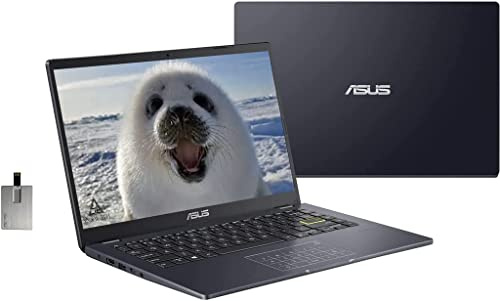ASUS Ordenador portátil HD 2022 14, procesador Intel Celeron N4020, 4 GB de RAM, Memoria Flash eMMC 64 GB, gráfico 500, cámara Web, Altavoces estéreo, Negro, Windows 11S, Tarjeta USB Snowbell de 32