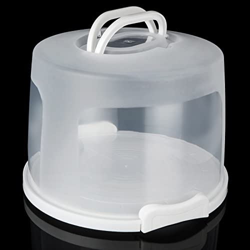 SENENQU 10 Inch Plastic Large Cake Box, Airtight Cake Carrier with Handle and Lid, Tall Cake Storage Container Portable Cake Holder for Pies Cookies Cakes Party - White