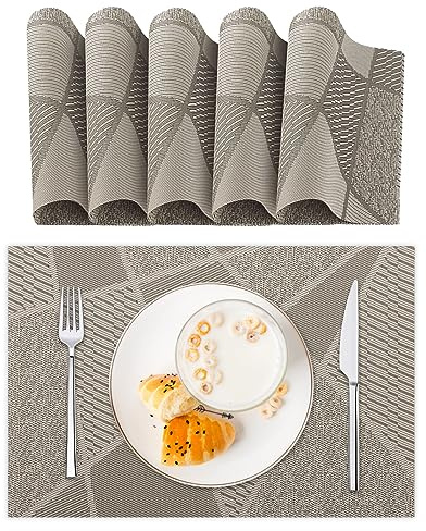 Lumaca Set mit 6 Tischsets Abwaschbar, Platzset aus 70% PVC und 30% Polyester, Leicht zu Reinigen, rutschfest, Hitzebeständig, für Küchentisch,Braun