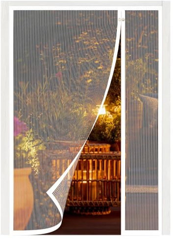 Zanzariera Magnetica per Porta 185x245cm Tenda Magnetica con Nastro con Gancio per Porte di Balconi, Porte di Cantine, Corridoi, Installazione Adesiva Facile da Installare Senza Forare, Bianco