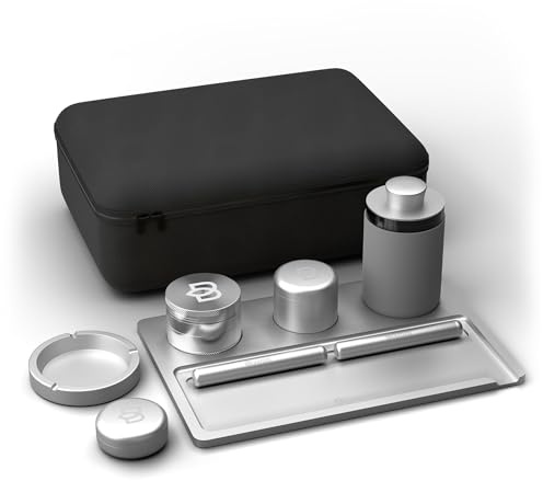 Bloomint Premium Grinder Set Box, 8-teilig aus hochwertigem Aluminium, Silber Geschenkset mit Tragetasche, Metall Grinder groß