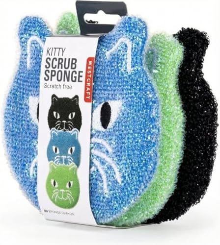 lustige schöner Geschirrschwamm 5 Motive, Küchen Schwamm für Topf Teller Pfannen, Küchenschwamm, Koala, Faultier, Katze, Regenbogen, Kasette (Kitty Cat)