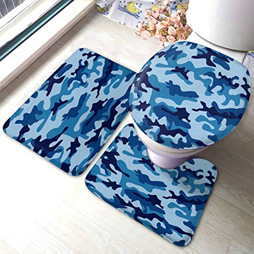 Set 3 Teilig Badvorleger Blaue Camouflage Meerwasser Camouflage Nahtlose Muster Küchentürteppich Dekorative Langlebige Badgarnitur Badematten, Für Badewanne, Wohnzimmer