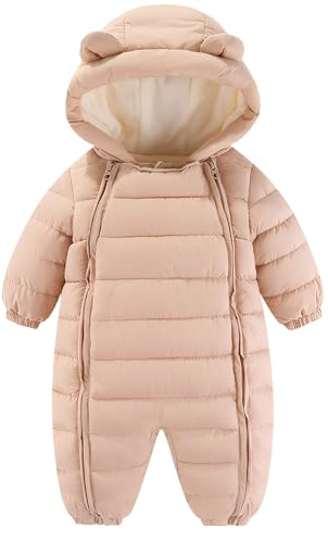 Happy Cherry – overall vinter baby pojke flicka snödräkter tjock sparkdräkt varm lekdräkt långa ärmar småbarn jumpsuit barn vinterrock – 0–24 månader, Ljusrosa, 5-10 Monate