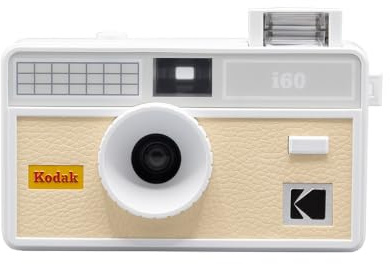 KODAK i60 - Appareil Photo Argentique Réutilisable 35 mm, Objectif 31 mm f/10, Flash Pop-Up Manuel, Compatible ISO 200/400/800, Design Rétro Léger, Viseur Optique - Beige Clair