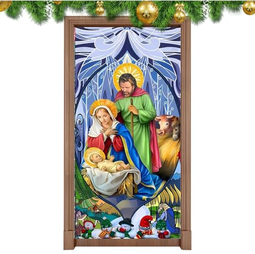 Cubierta para Puerta de belén | Cartel de Puerta de Navidad – Fondo de Noche Sagrada de 90 x 200 cm, Cubierta de Tela de Escena de Pesebre, decoración de Puerta Interior y Exterior para Año