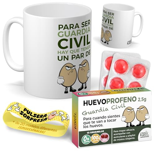 Kit regalo personalizado | Taza Para ser guardia civil hay que tener un par de huevos + Caramelos divertidos + Pulsera sorpresa | Regalo divertido, original y único para cumpleaños, navidad…