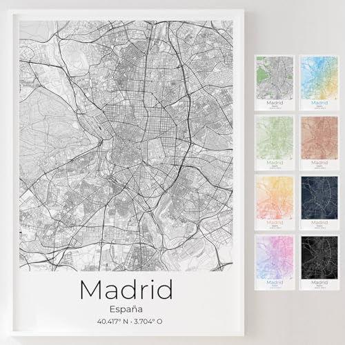 Mapdify Madrid póster personalizado de la ciudad, tu lugar favorito como póster de pared, map de tu ciudad, recuerdo personalizado de Madrid – Estilo: Pure
