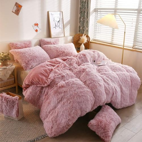 Teddy Fleece Bedding Set, Snuggle Cuddle Hugg Snug Sherpa Duvet Cover with Pillowcase – Super Soft, Fluffy & Warm Thermal Winter Bed Set – Cozy Plush Blanket Feel (Blush Pink, double)
