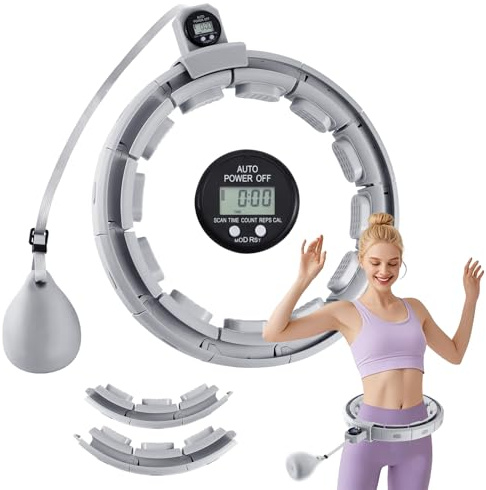 Heasin Aro de Hula Hoop Smart para Adultos y Principiantes, aro de Hula Hoop Desmontable con 18 Nudos, Bola de Peso y Contador, para Adelgazar y Ponerse en Forma, para Mujeres y Hombres (Gris)
