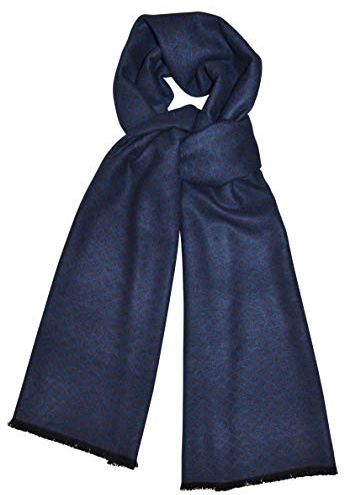 thb Richter Edler Doubleface-Herrenschal mit Wollgewebe-Optik/Feine Fransen/ca. 200cm X 62cm Schal Halstuch Warm Herbst/Winter (Wendeschal - Navy/Braun)