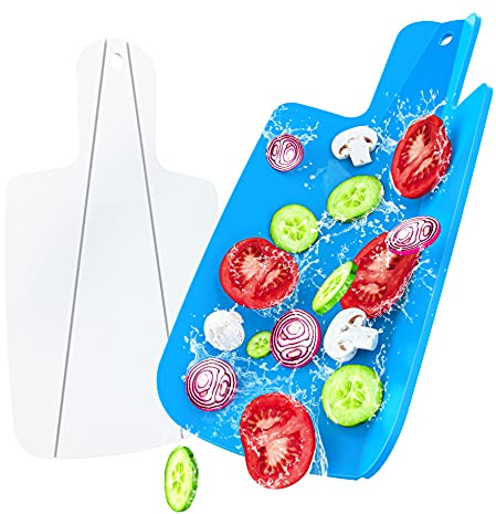 Kitchen Helpis® 2x Set Faltbares Schneidebrett klein, Kunststoffbrett 32 x 17,7 x 1 cm, Camping Schneidebrett faltbar,BPA/BP-frei Schneidebrett flexibel & rutschfest, spülmaschinenfest (weiß, blau) | Camping Schneidebrett faltbar,BPA - BP-frei Schneidebrett flexibel & rutschfest, 32x17,7x1cm in weiß & blau