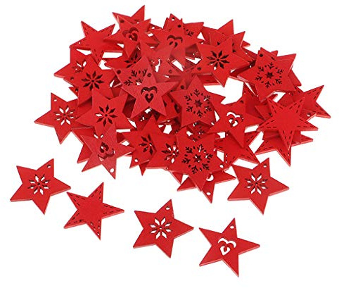 Milageto 50 Holzsterne Blank Scheiben Mini Stern Natur unlackiert Verschönerungen DIY Weihnachten Holz Ornamente, rot, 30 mm